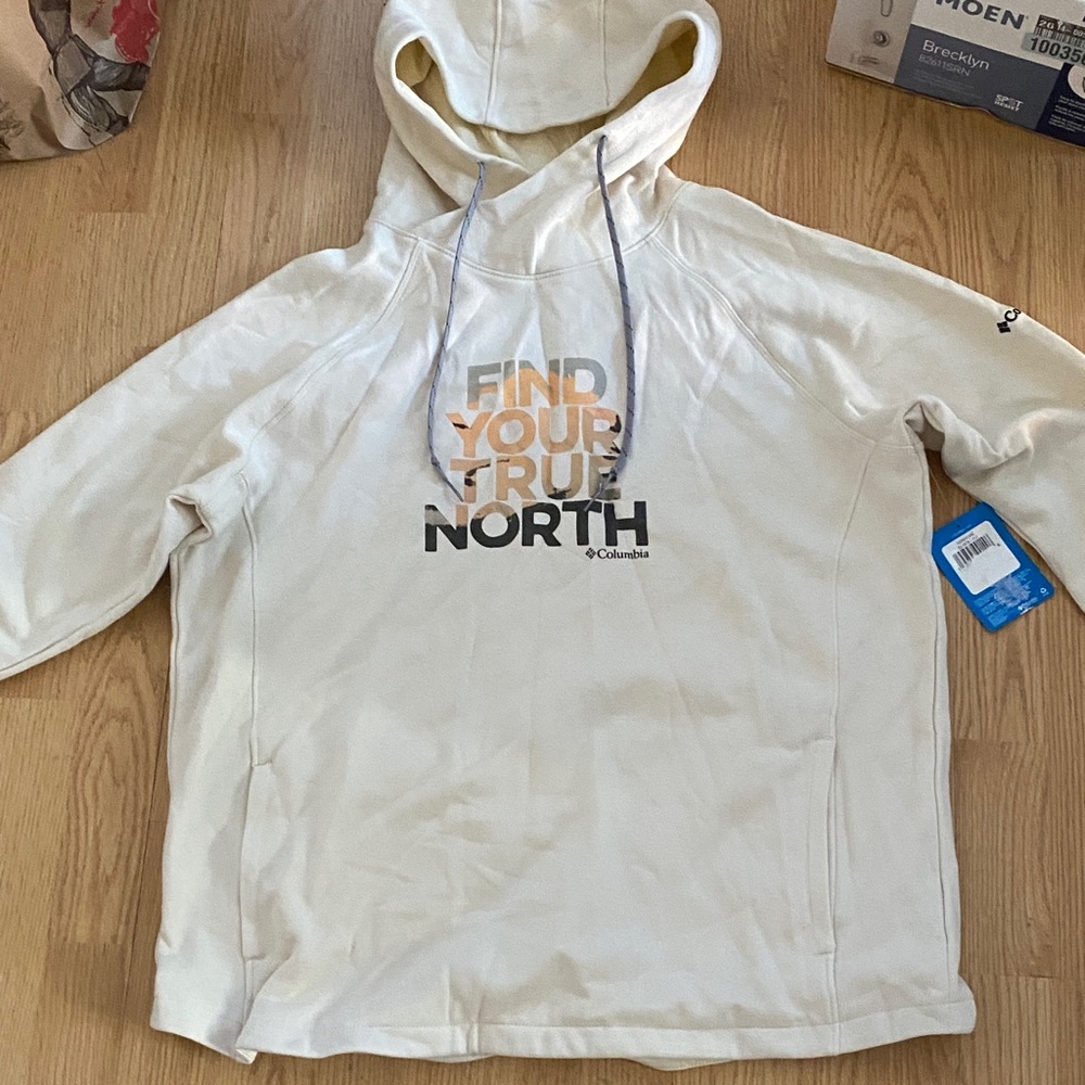New women’s Columbia Off-White Hoodie with Graphic Text XL